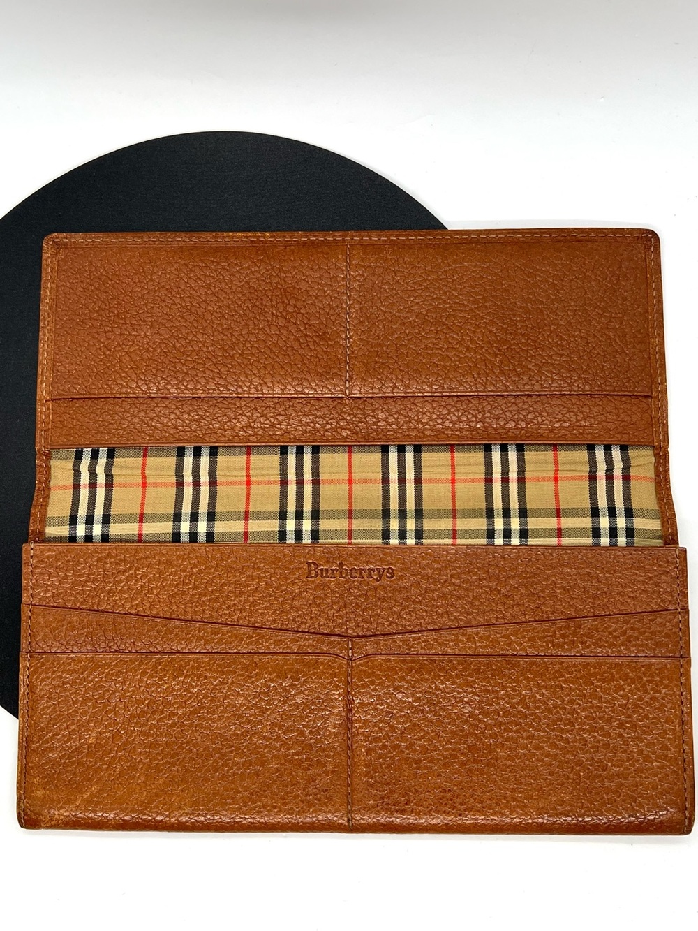 Vintage Burberrys Brown Leather Continental Long Wallet Nova Check England - Picture 4 of 15